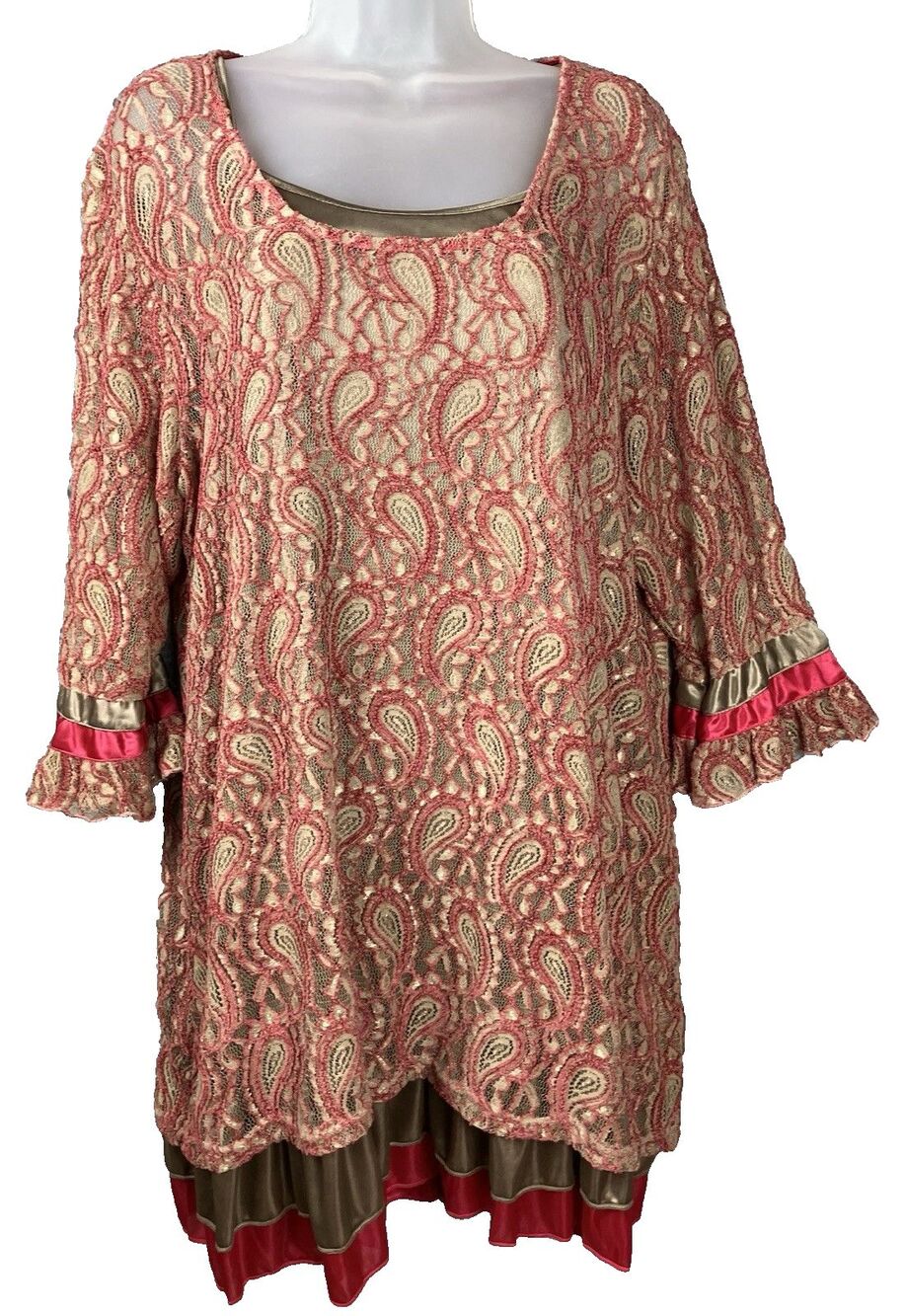 Adorn Ruffled Slip Dress & Lacy Stetch Paisley Tunic XL Gypsy Boho Hippie Chic